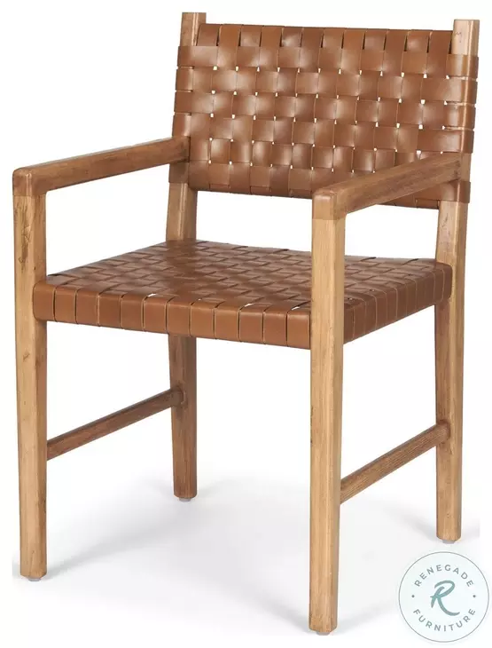 Shane Woven Brown Leather Arm Chair