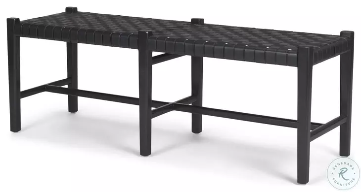 Shane Woven Black Leather Bench