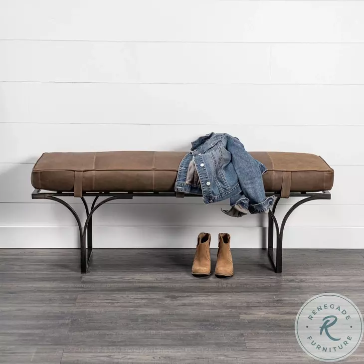 Jessie Brown Leather And Metal Bench