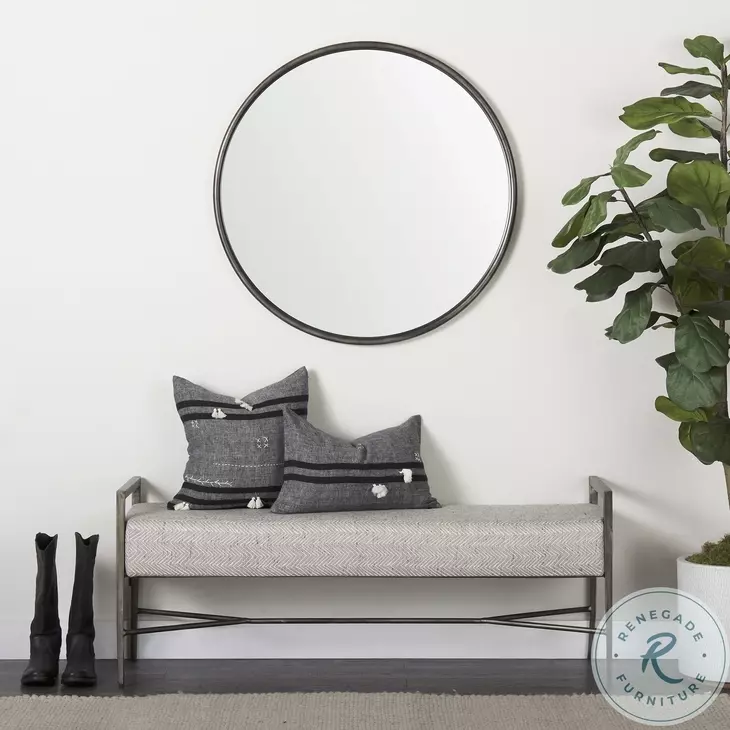Charlotte Gray Herringbone Fabric Bench