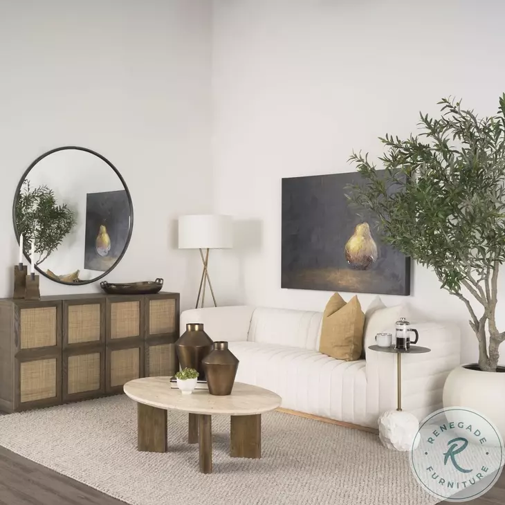 Syona Travertine And Mango Wood Oval Coffee Table