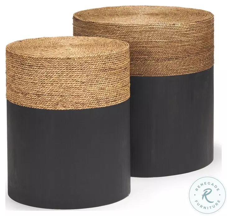 Wenopa Matte Black And Natural Jute Accent Tables