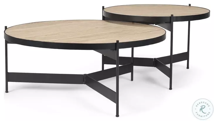 Wade Travertine Marble And Matte Black Metal Coffee Tables