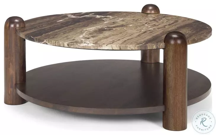 Jovia Cappuccino Marble And Brown Mango Wood Round Coffee Table