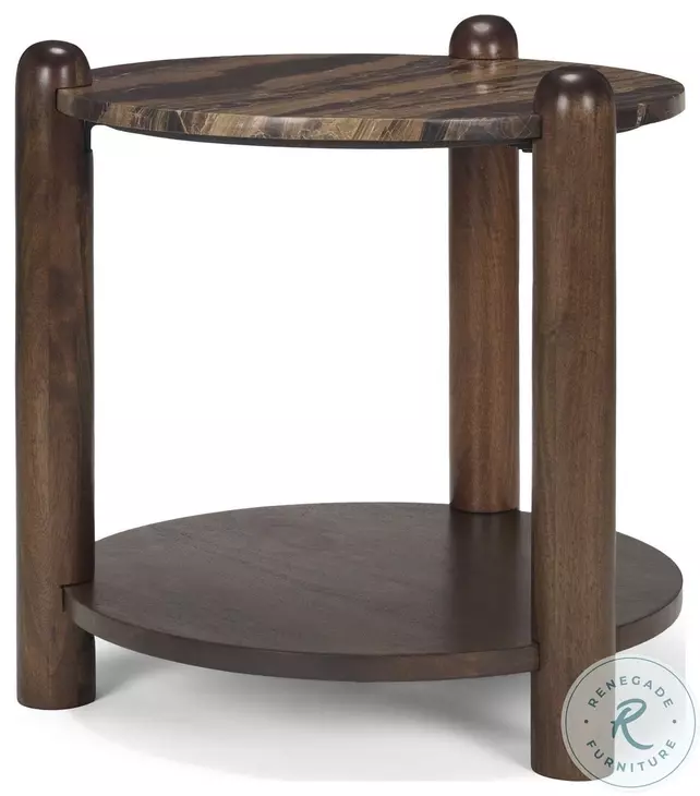 Jovia Cappuccino Marble And Brown Mango Wood Round Side Table