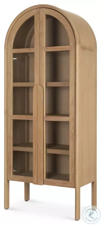 Callum Light Brown Glass Door Arched Curio Cabinet