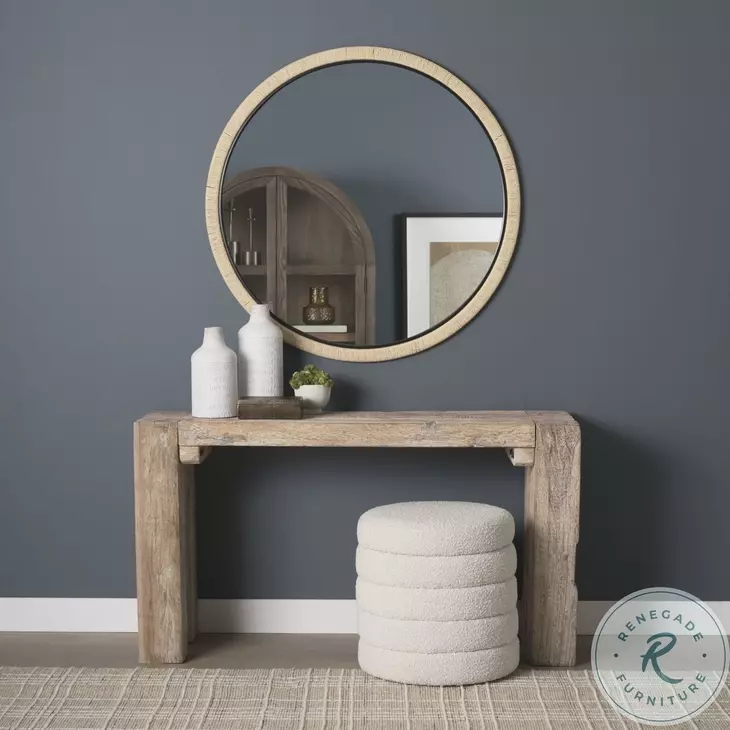 Vasie Black Wood Jute Round Mirror