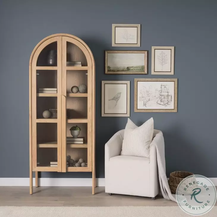 Callum Light Brown Glass Door Arched Curio Cabinet
