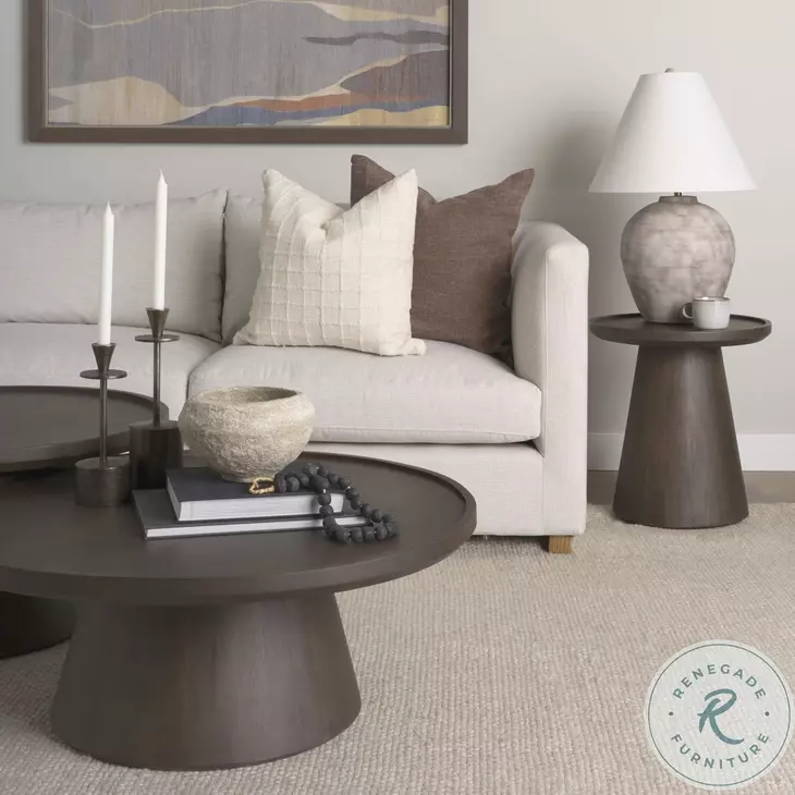 Takoda Dark Brown Wood Tapered Drum Nesting Coffee Tables