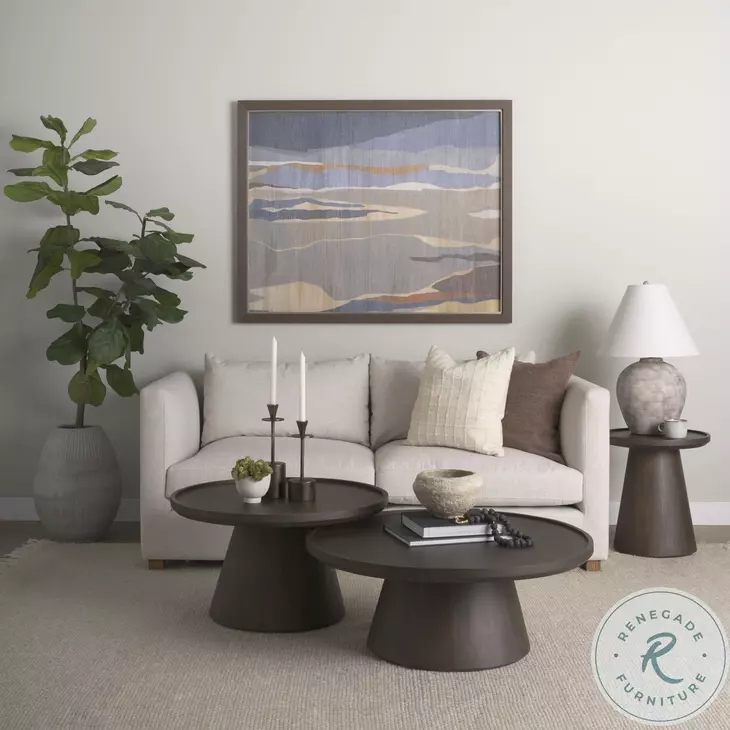 Takoda Dark Brown Wood Tapered Drum Nesting Coffee Tables