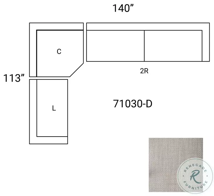 Warner Gray 3 Piece RAF Sectional