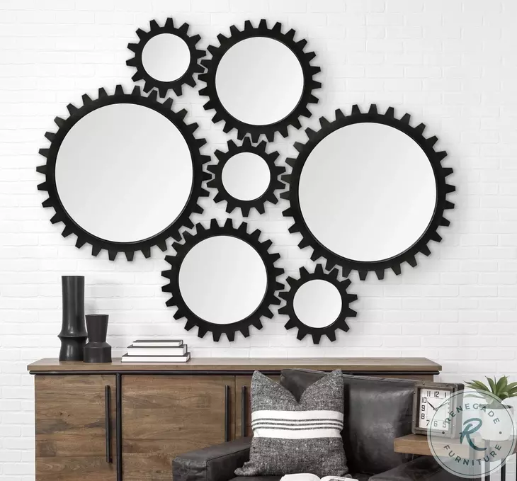 Alloy Cog Black 37" Round Mirror