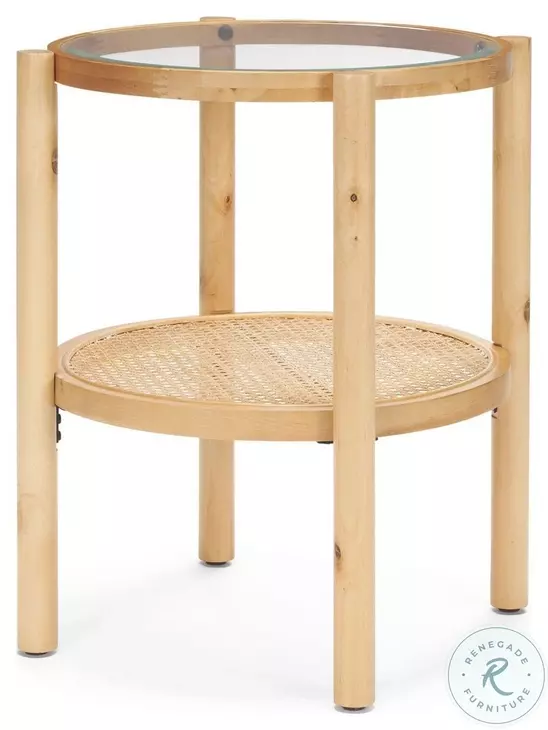 Weslyn Glass And Light Brown Solid Wood Side Table