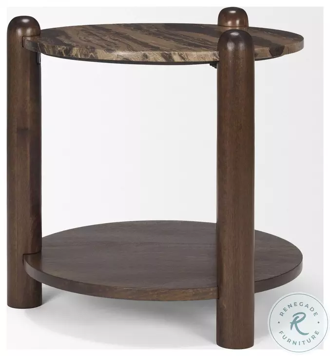 Jovia Cappuccino Marble And Brown Mango Wood Round Occasional Table Set
