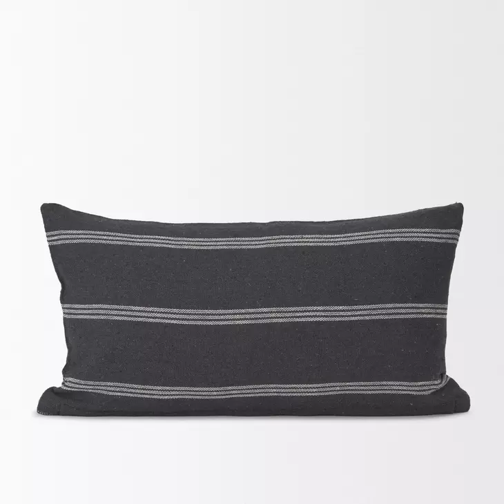 Jayme Gray and White Decorative Lumbar Pillow Cover
