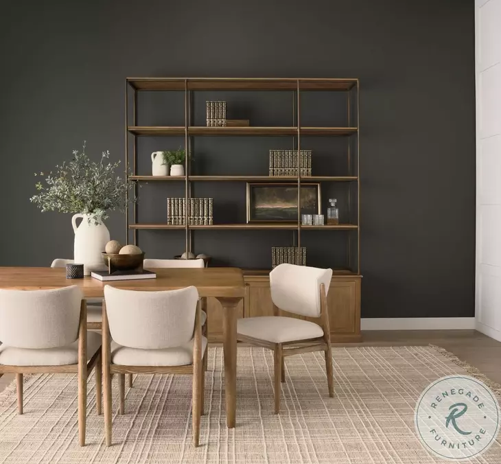 Braxton Light Brown Wood And Dark Aged Brass Metal 4 Door Shelving Unit