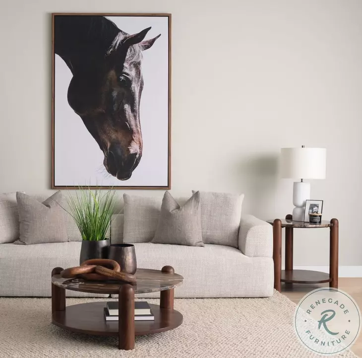 Jovia Cappuccino Marble And Brown Mango Wood Round Side Table