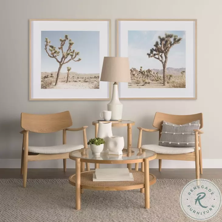 Weslyn Glass And Light Brown Solid Wood Side Table