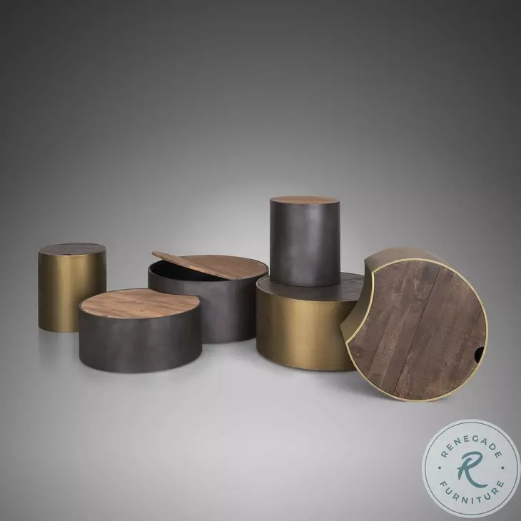 Eclipse Brown Wood And Gunmetal Gray Metal Drum Side Table
