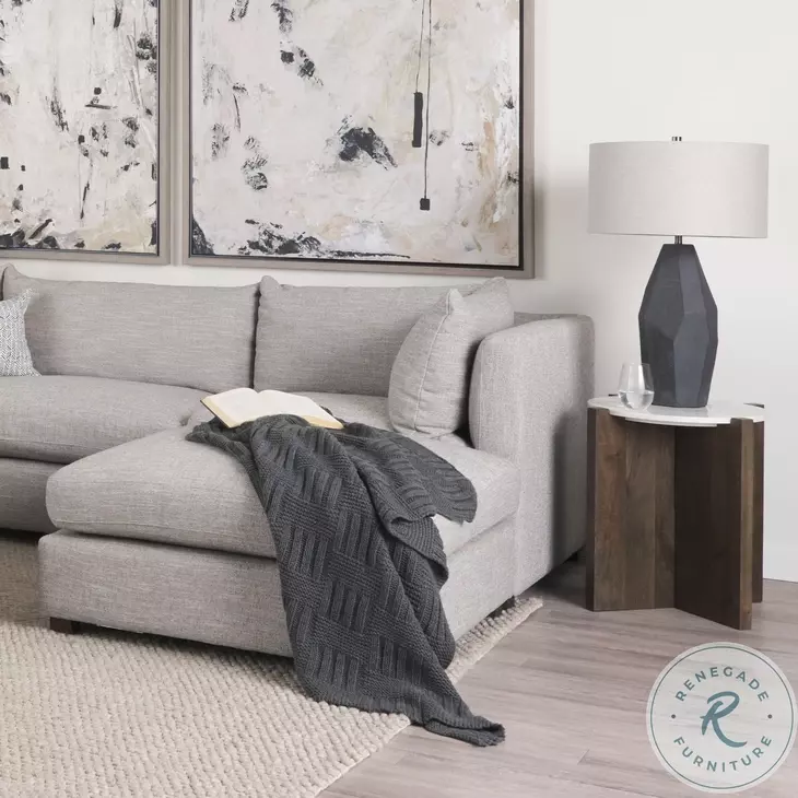 Bianca White Marble And Dark Brown Wood Accent Table