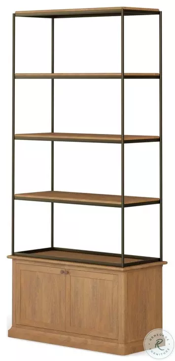 Braxton Light Brown Wood And Dark Aged Brass Metal 2 Door Shelving Unit