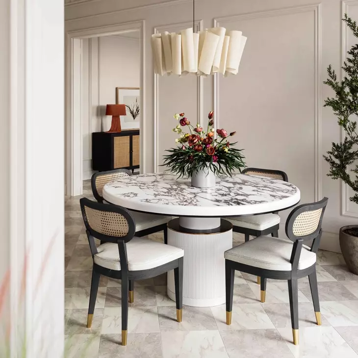 Cosette Black Dining Chair Upholstered in Cream Performance Linen