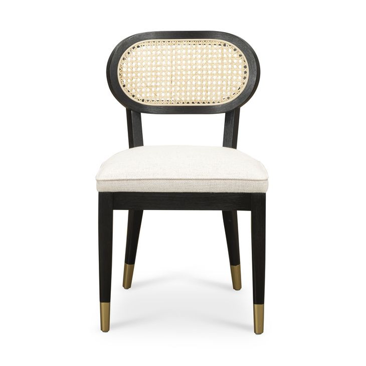 Cosette Black Dining Chair Upholstered in Cream Performance Linen