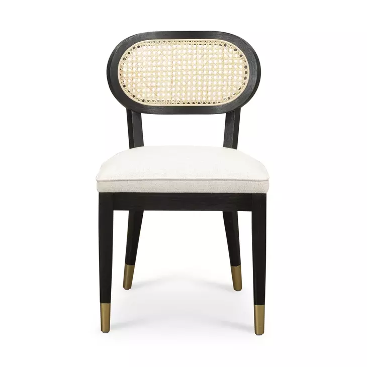 Cosette Black Dining Chair Upholstered in Cream Performance Linen