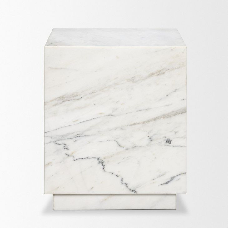 Matteo White and Gray Marble Top Square Side Table