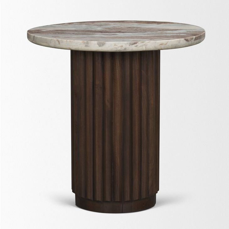 Marbrello Pink and Espresso Brown Marble Top Round Side Table