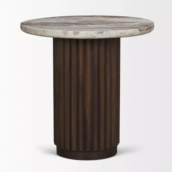 Marbrello Pink and Espresso Brown Marble Top Round Side Table