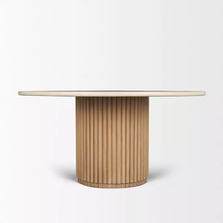 Marbrello Cream and Brown 60" Round Marble Top Dining Table