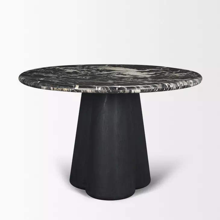 Marilyn Black and White 48" Round Marble Top Dining Table