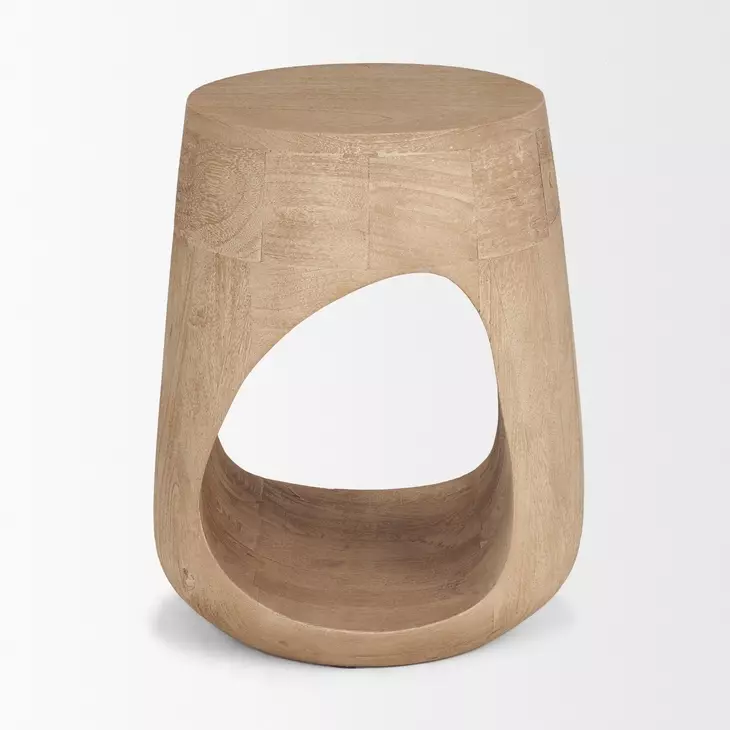 Cove Light Brown Round Sculptural Open Side Table