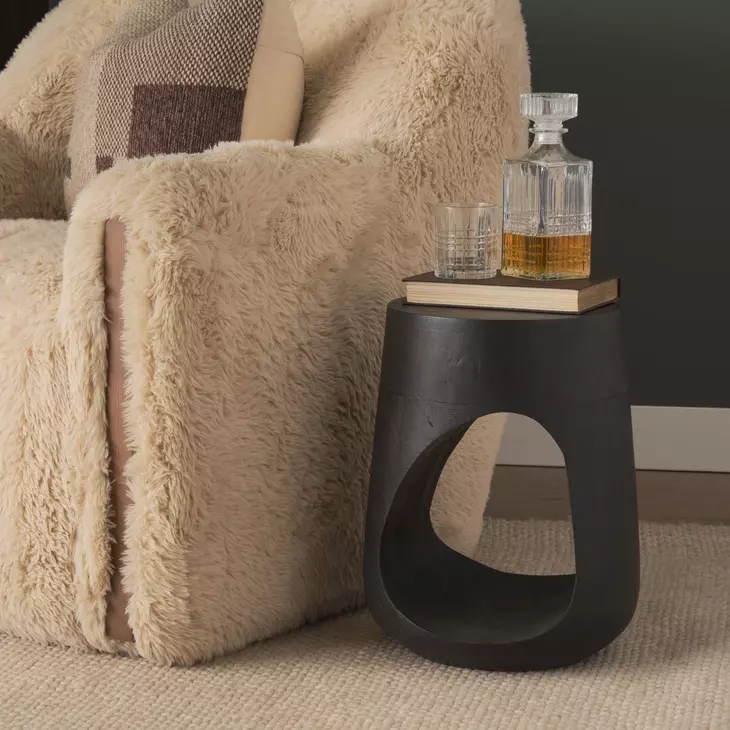 Cove Black Round Sculptural Open Side Table