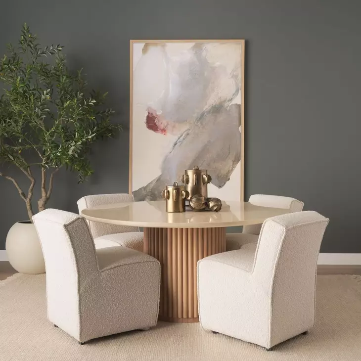 Marbrello Cream and Brown 60" Round Marble Top Dining Table