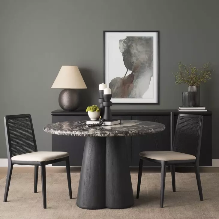 Marilyn Black and White 48" Round Marble Top Dining Table