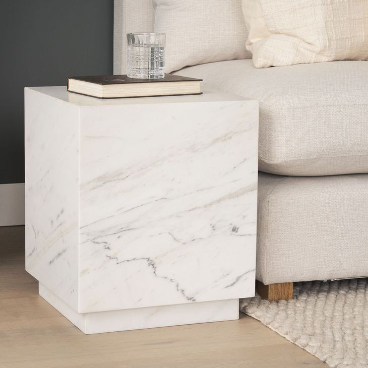 Matteo White and Gray Marble Top Square Side Table