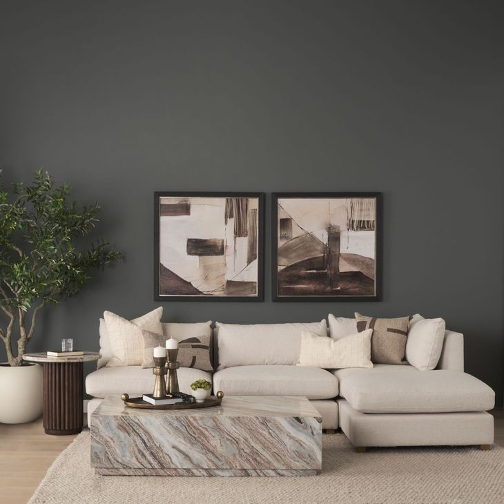 Marbrello Pink and Espresso Brown Marble Top Round Side Table