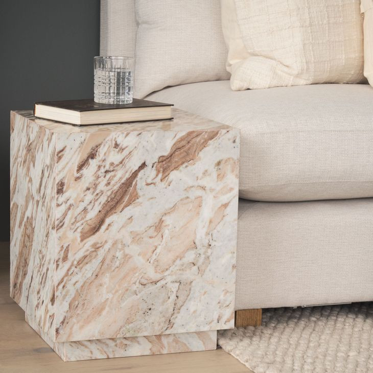 Matteo Brown and White Marble Top Square Side Table