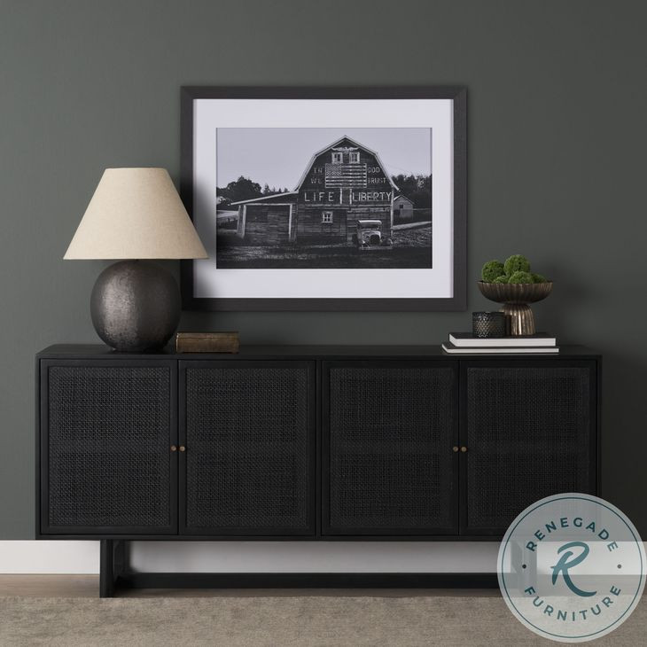 Grier Matte Black Cane Sideboard