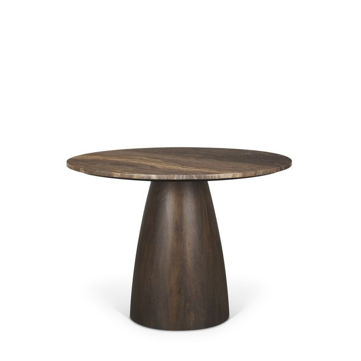 Allyson Dark Brown and Cappuccino 42" Round Marble Top Dining Table