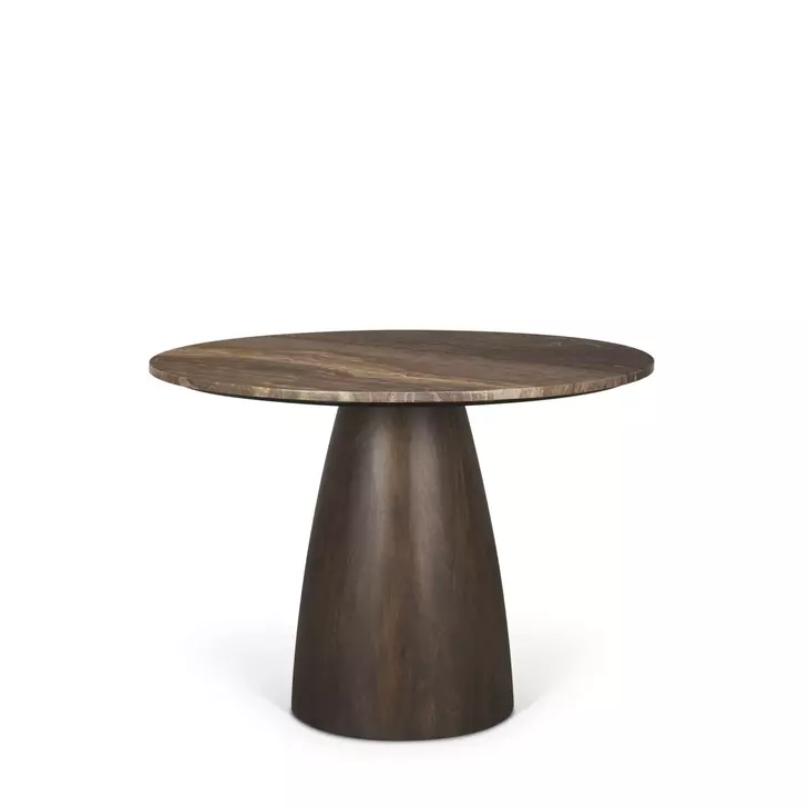 Allyson Dark Brown and Cappuccino 42" Round Marble Top Dining Table
