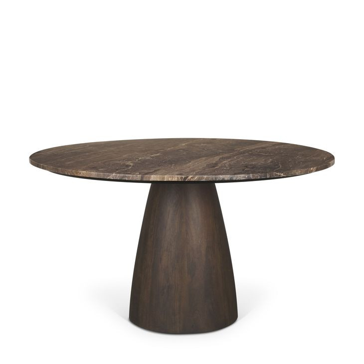 Allyson Dark Brown and Cappuccino 54" Round Marble Top Dining Table