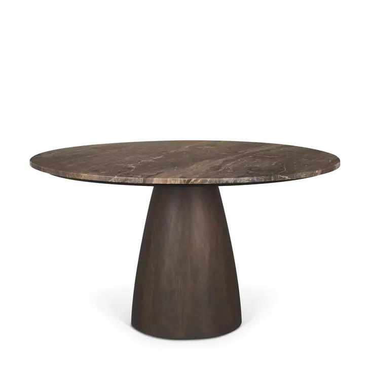 Allyson Dark Brown and Cappuccino 54" Round Marble Top Dining Table