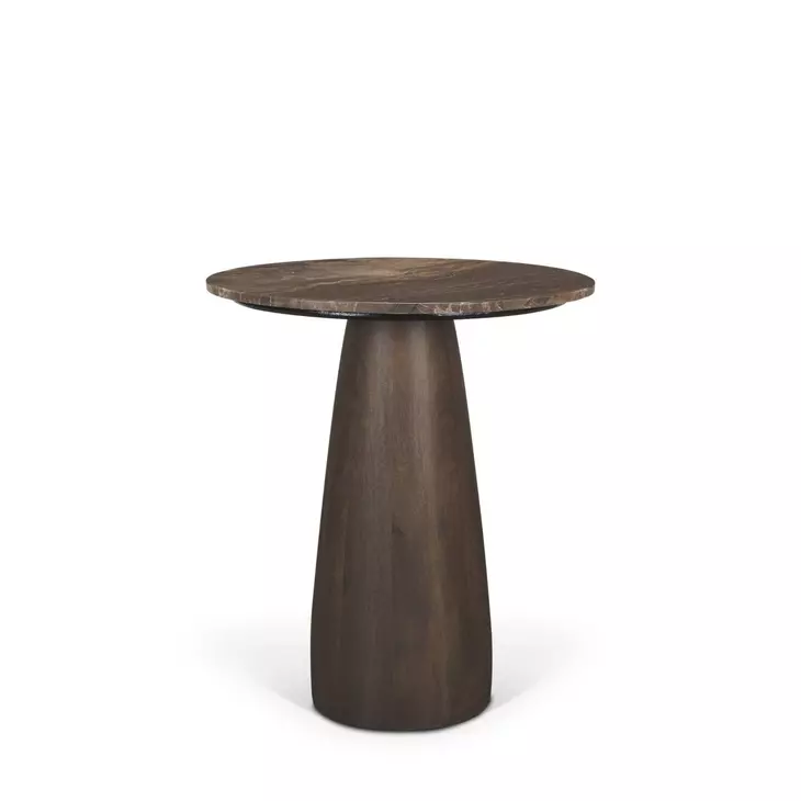 Allyson Dark Brown and Cappuccino 32" Round Marble Top Dining Table