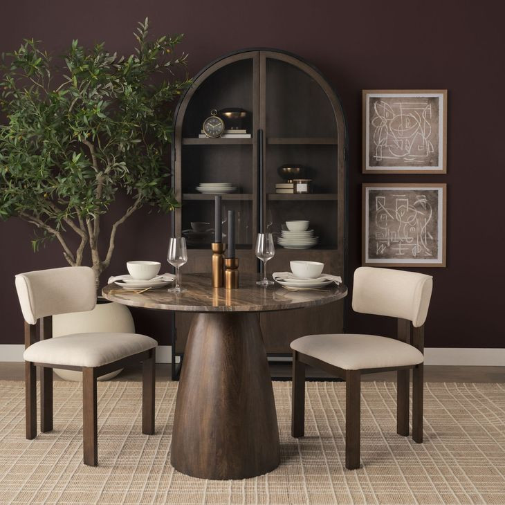 Allyson Dark Brown and Cappuccino 42" Round Marble Top Dining Table