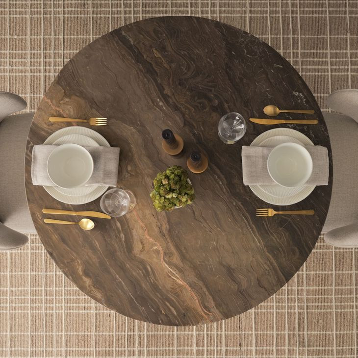 Allyson Dark Brown and Cappuccino 42" Round Marble Top Dining Table