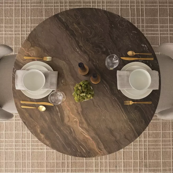 Allyson Dark Brown and Cappuccino 42" Round Marble Top Dining Table