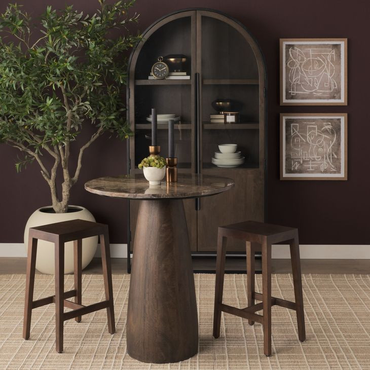 Allyson Dark Brown and Cappuccino 32" Round Marble Top Dining Table